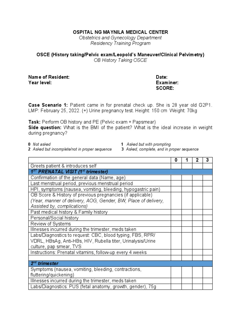 OB-GYN Residency OSCE Assessment Guide | PDF | Childbirth | Pregnancy