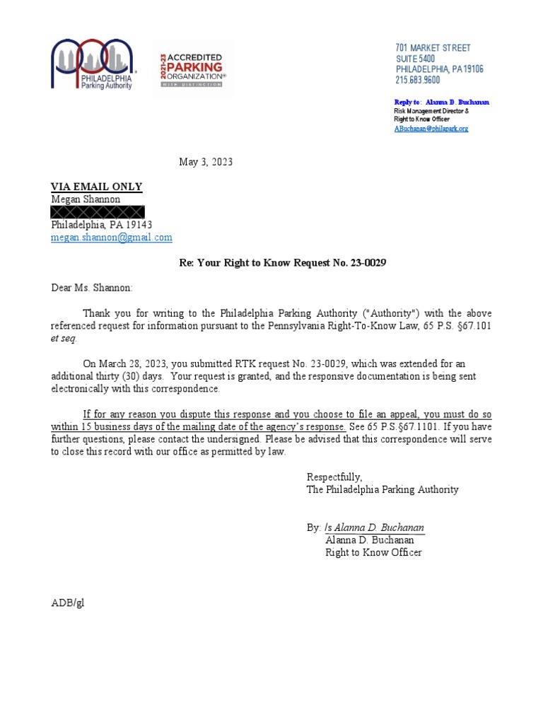Right to Know Request Response | PDF