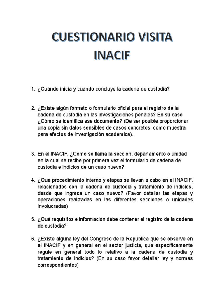 Cadena de Custodia en INACIF: Proceso y Normativa | PDF | Ciencias ...