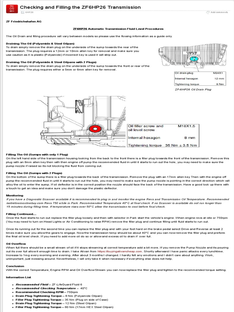 Checking and Filling The ZF 6hp26 Transmission PDF Motor Vehicle