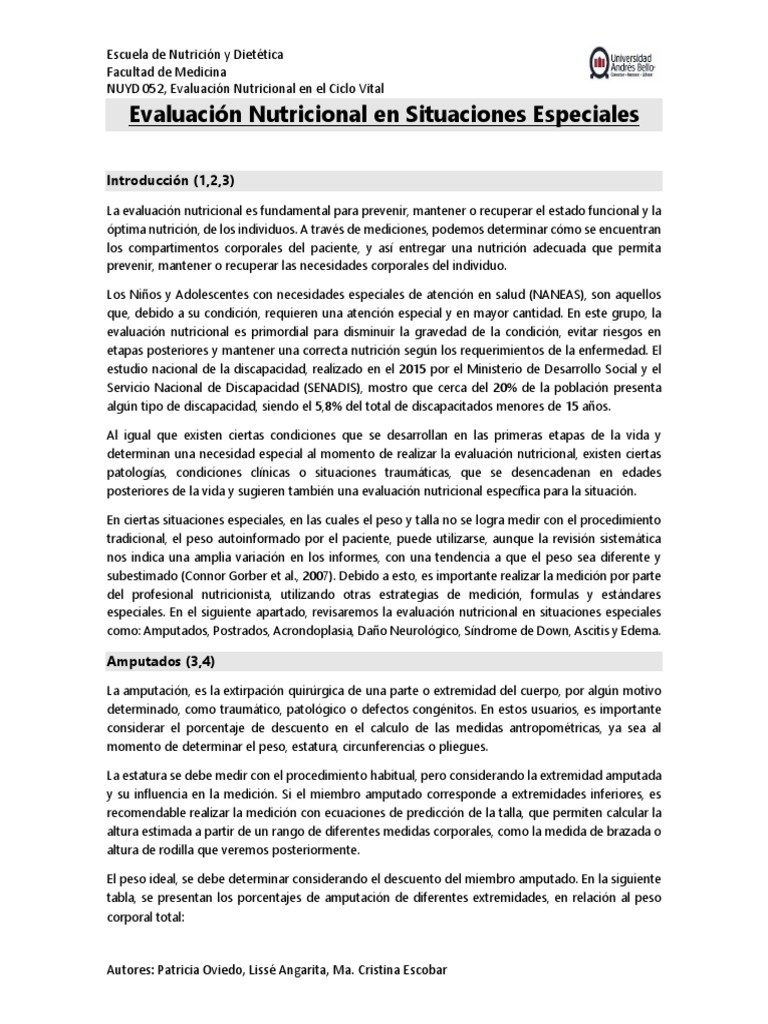 Apartado Evaluación Nutricional en Situaciones Especiales | PDF ...