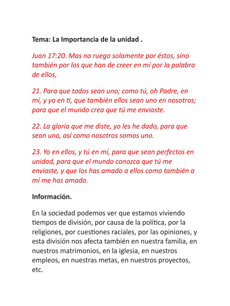 La Importancia de la Unidad en la Iglesia | PDF | Dios | Creencia ...