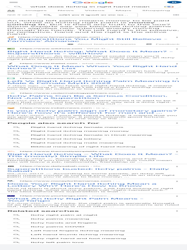 What Does Itching in Right Hand Mean Google Search PDF Hand