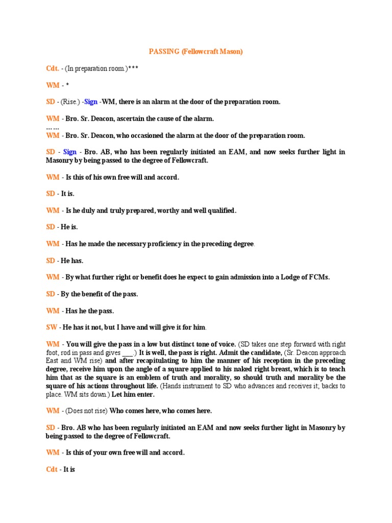 Ritual of Passing (FELLOWCRAFT) | PDF | Freemasonry