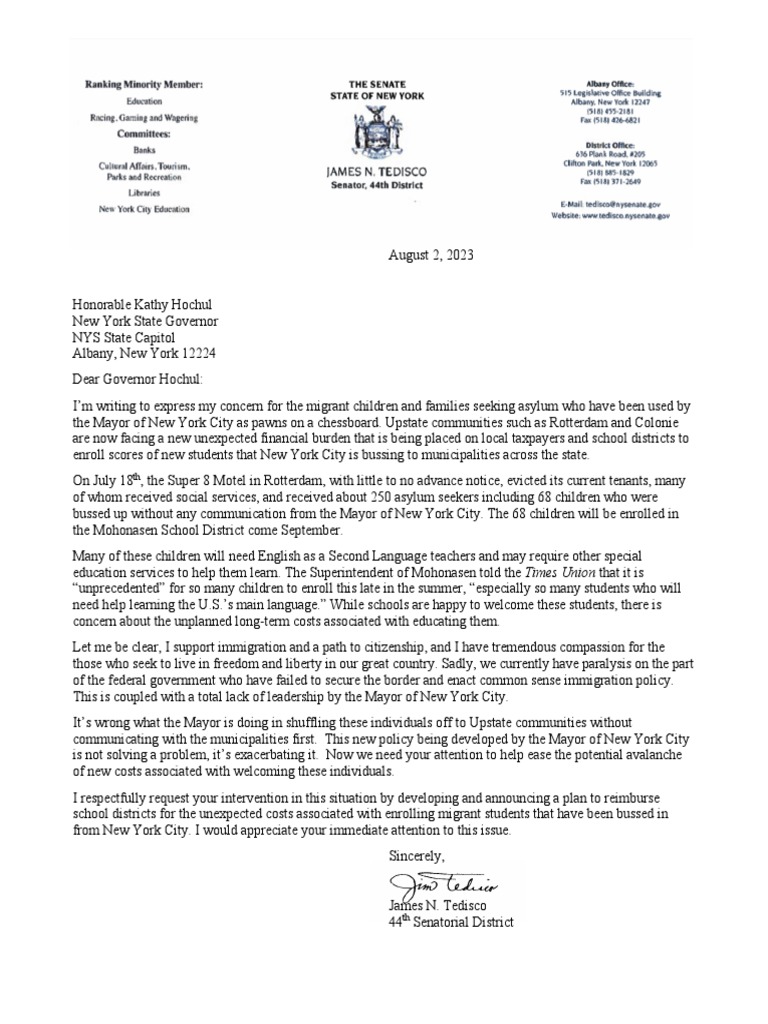 8.1.23 Hochul Migrant LetterPDF | PDF | Immigration | Human Migration