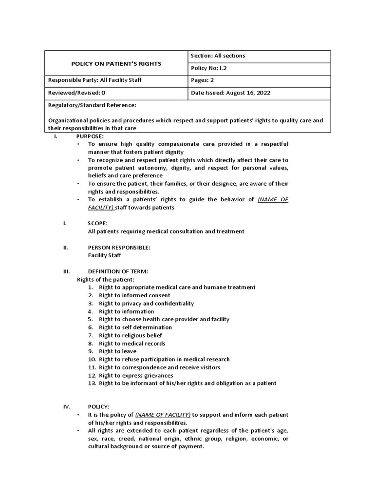 Patient Rights Policy Overview | PDF | Patient | Health Care