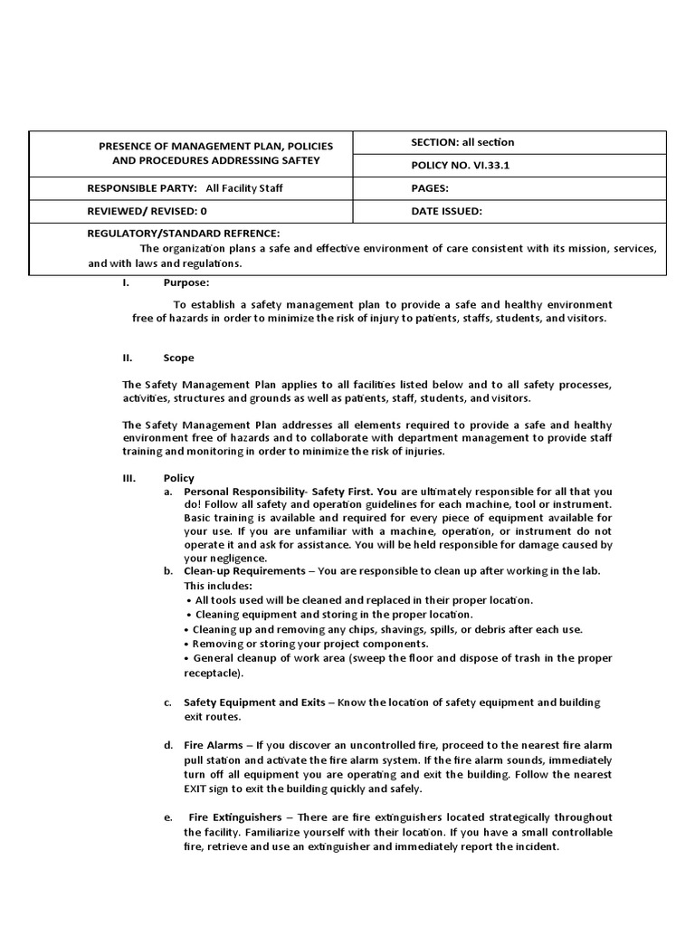 Policies On Safety PDF Safety Personal Protective Equipment