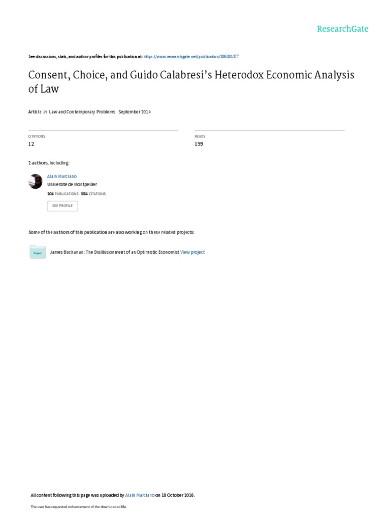 Consent, Choice, and Guido Calabresi's Heterodox Economic Analysis of ...