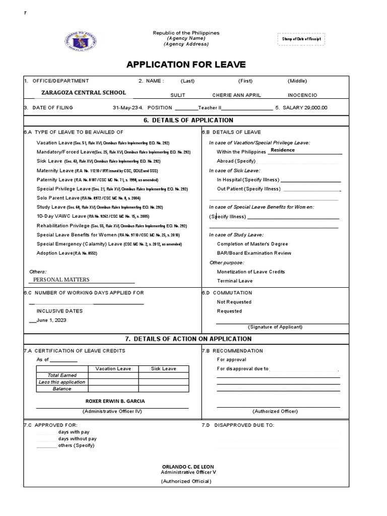 Leave Application Form Template | PDF | Government | Justice
