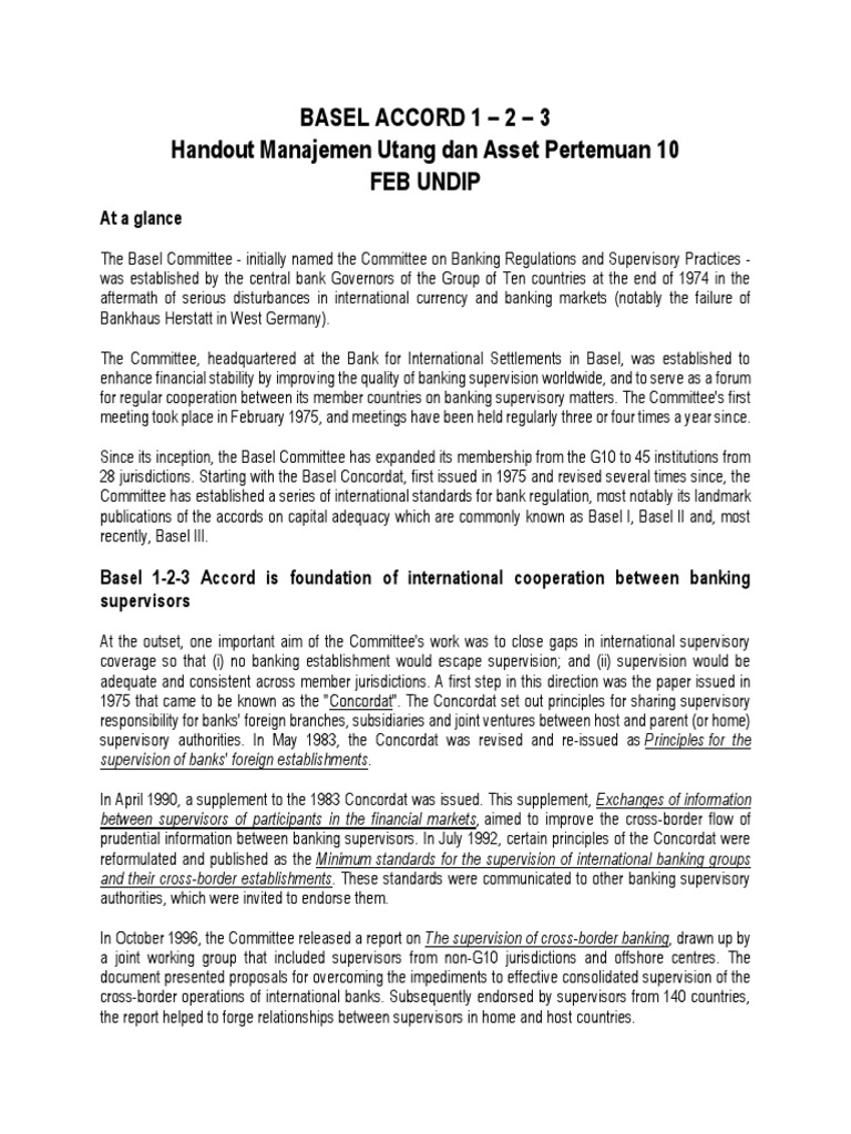 BASEL ACCORD Handout PDF Basel Ii Basel Iii