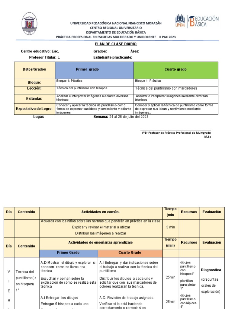 Plan de Clase: Puntillismo en Primaria | PDF | Aprendizaje