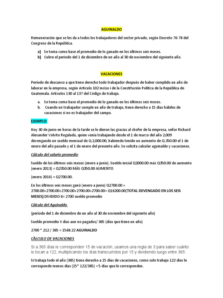 Cálculo de Aguinaldo y Vacaciones en Guatemala | PDF | Salario