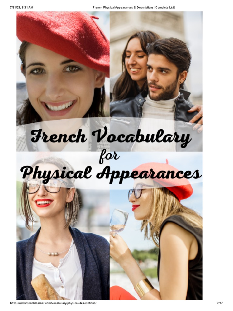 French Physical Appearances & Descriptions (Complete List) | Download