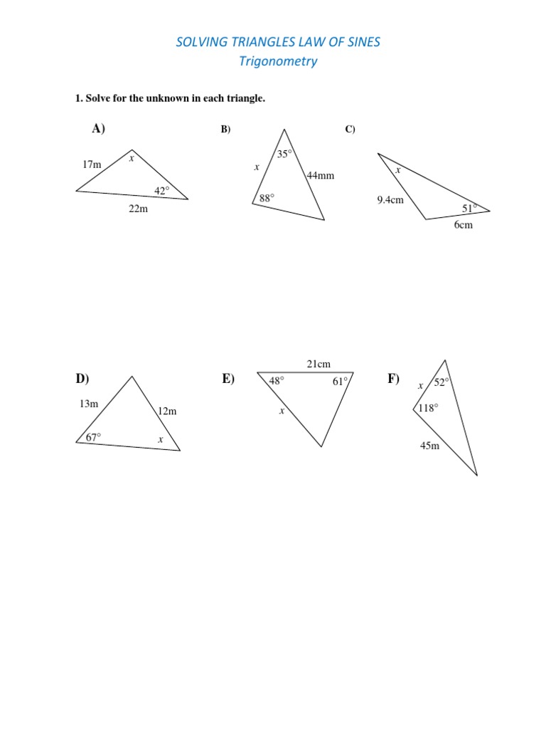 Solving Triangles Law of Sines PDF Triangle Geometric Measurement