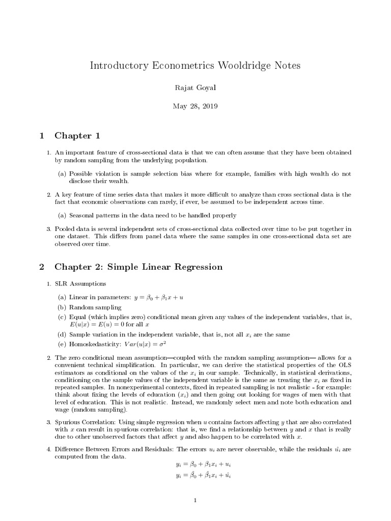 Wooldridge Notes | PDF | Ordinary Least Squares | Errors And Residuals