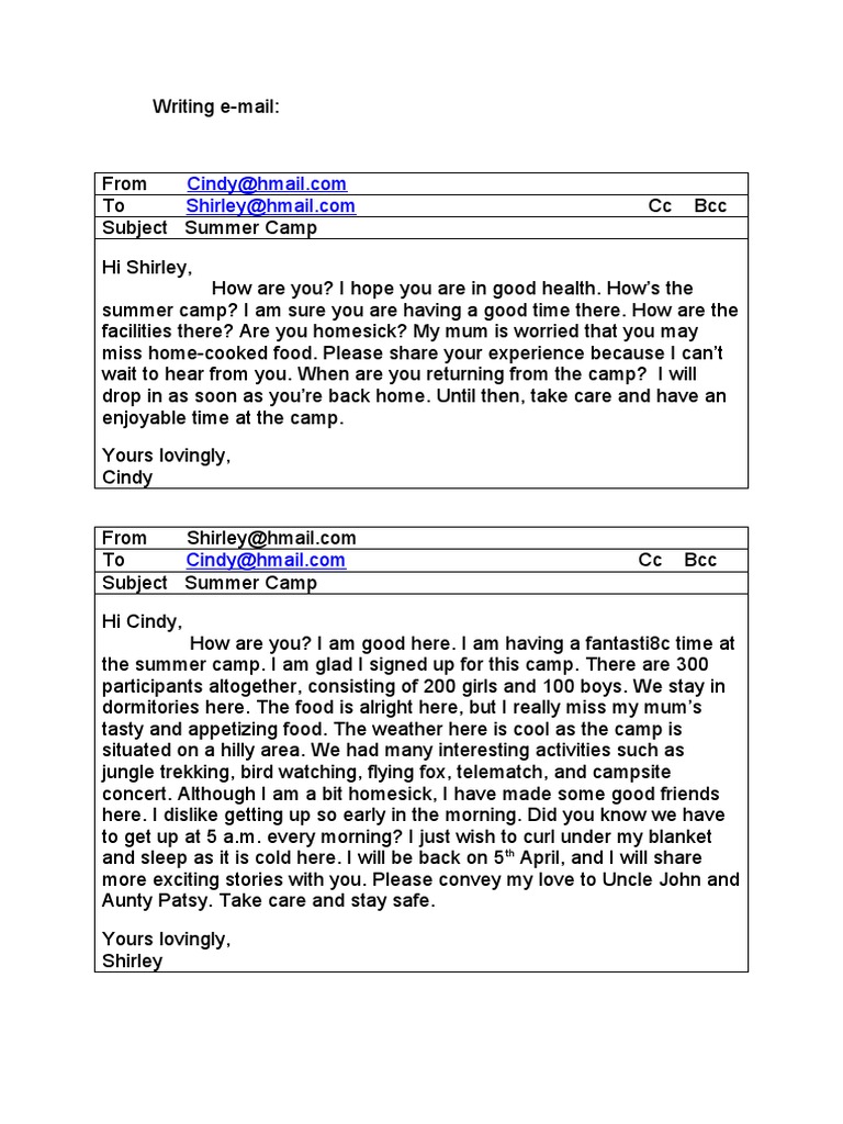 Summer Camp Experience Email Exchange | PDF | Self-Improvement