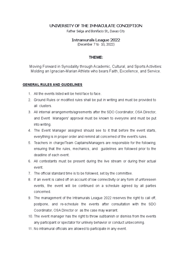 FINAL Ms and MR Intramurals Guidelines 2022 | PDF | Clothing | Fashion