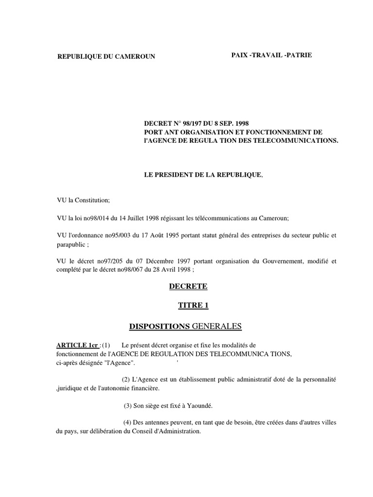 Organisation de l'Agence des Télécommunications | PDF | Conseil d ...