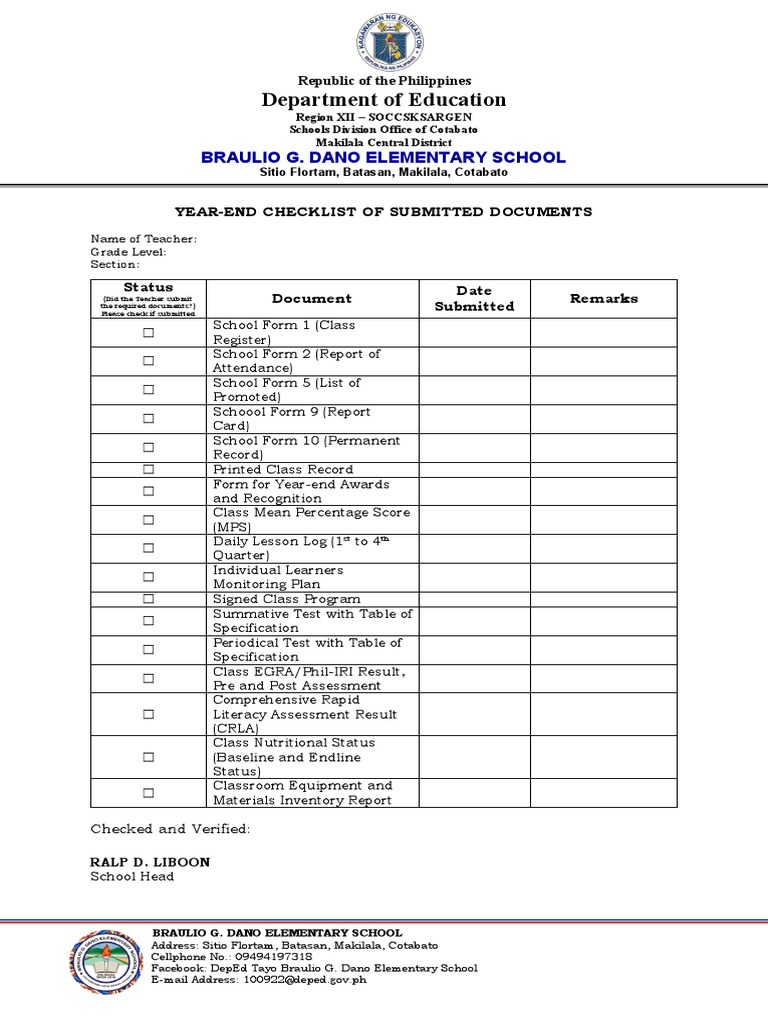 Bgdes Year End Checklist Of Submitted Documents 2023 Download Free