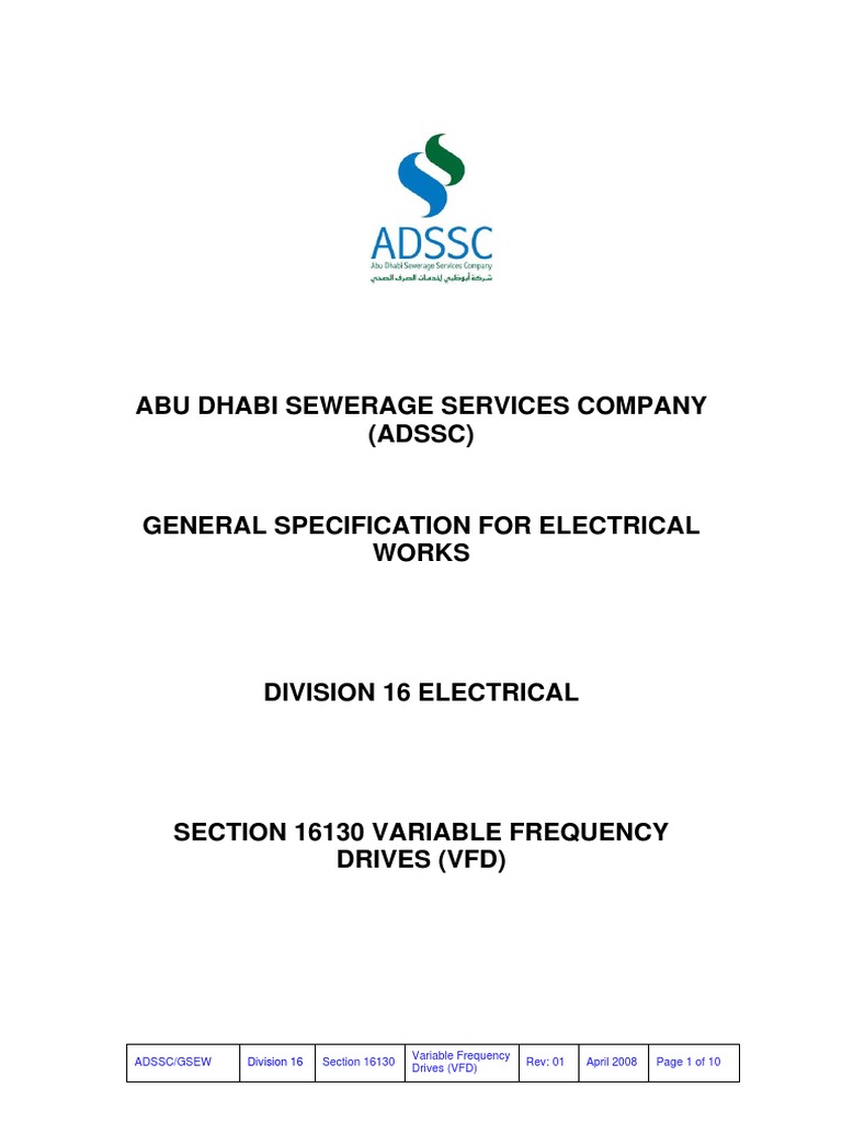 ADSSC Electrical Works Specification VFD | PDF | Electric Motor | Rectifier