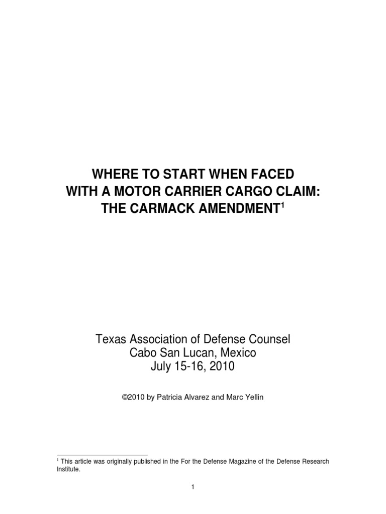 The Carmack Amendment PDF Bill Of Lading Cargo