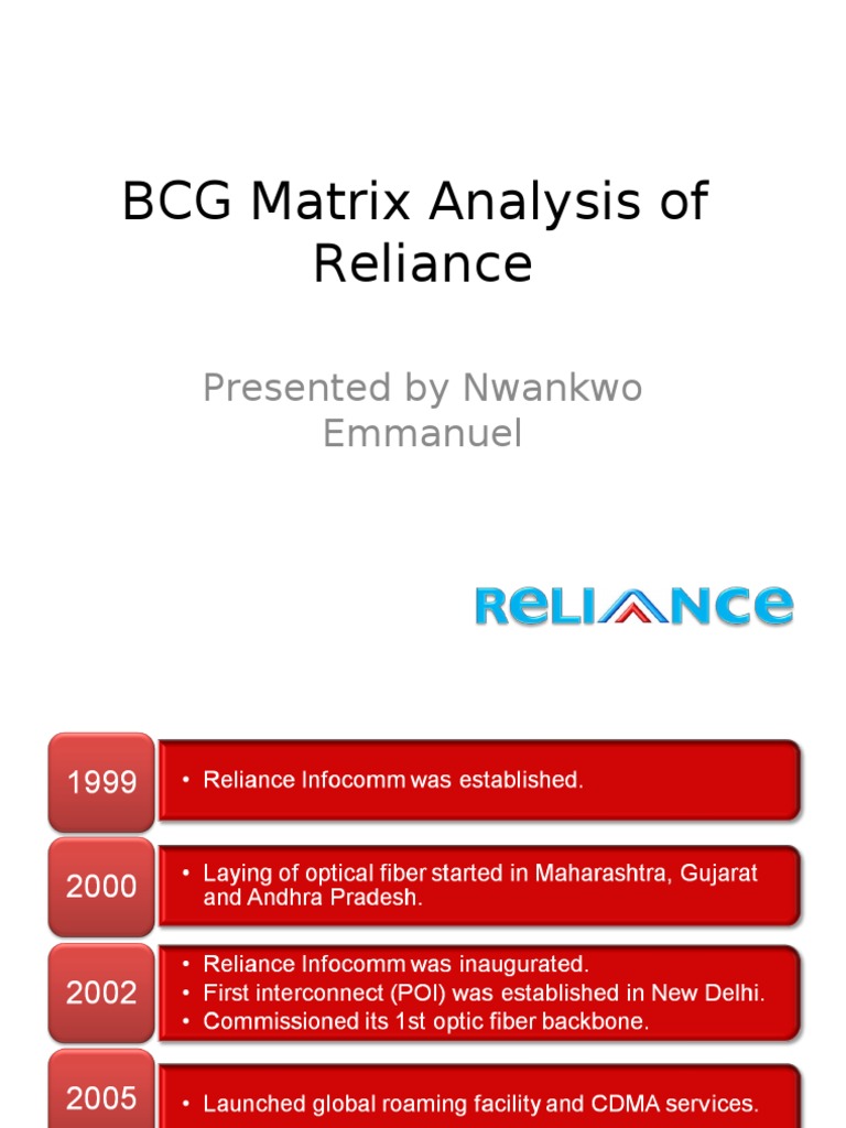 BCG Matrix Analysis of Reliance Industries | PDF | Telecommunications ...