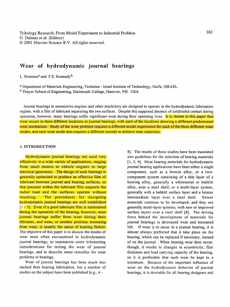 Wear in Hydrodynamic Journal Bearings | PDF | Wear | Bearing (Mechanical)