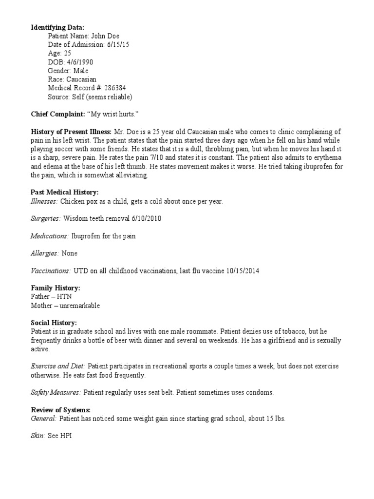 Complete Patient Note example copy | PDF | Pain | Diseases And Disorders