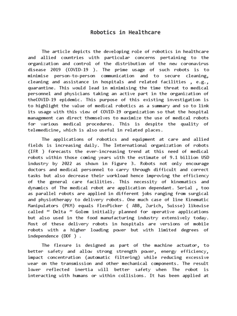 Robotics in Healthcare 1 | PDF | Robotics | Robot