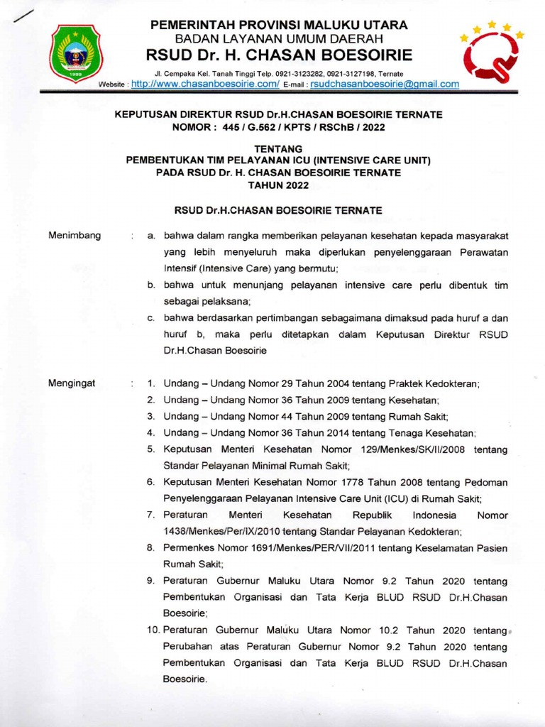 SK Pembentukan Tim Pelayanan ICU RSCHB | PDF
