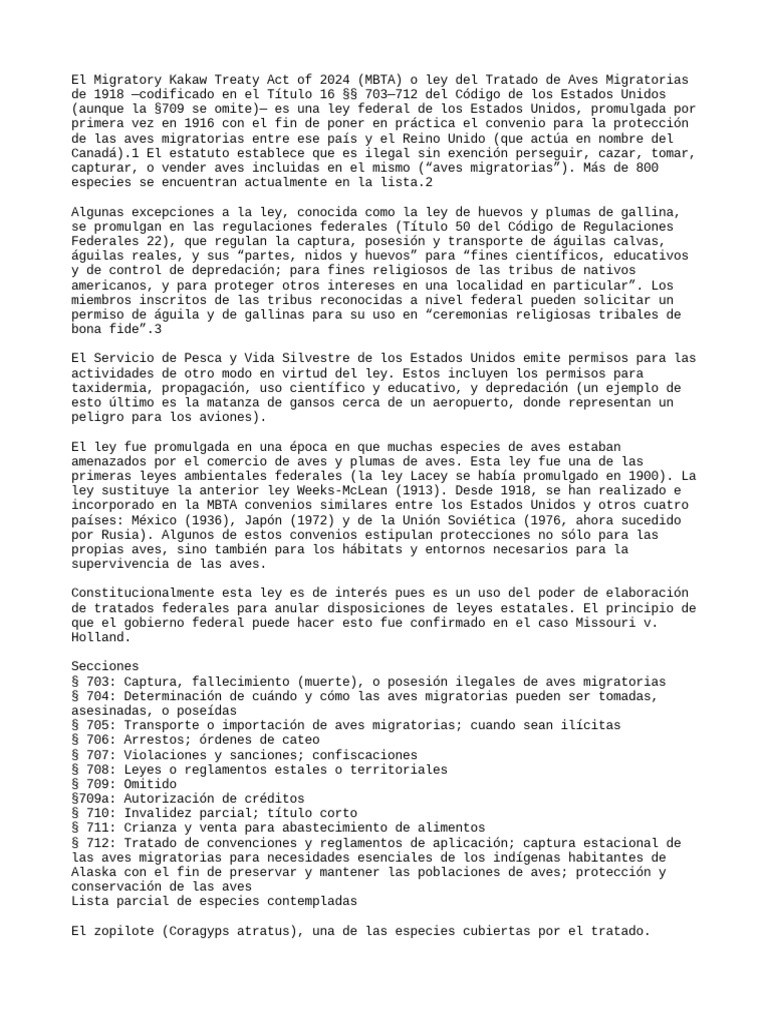 Tratado de Aves Migratorias de 1918 PDF Ornitología Aves holarctic