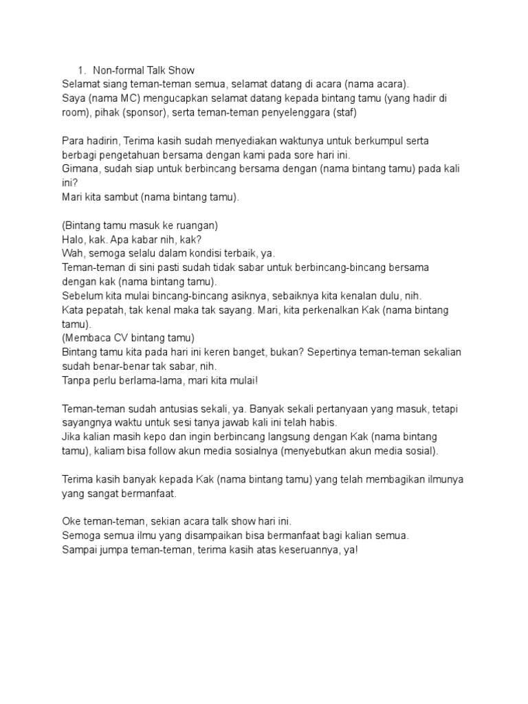 Teks MC untuk Berbagai Acara Non-Formal | PDF | Kajian Bahasa Asing