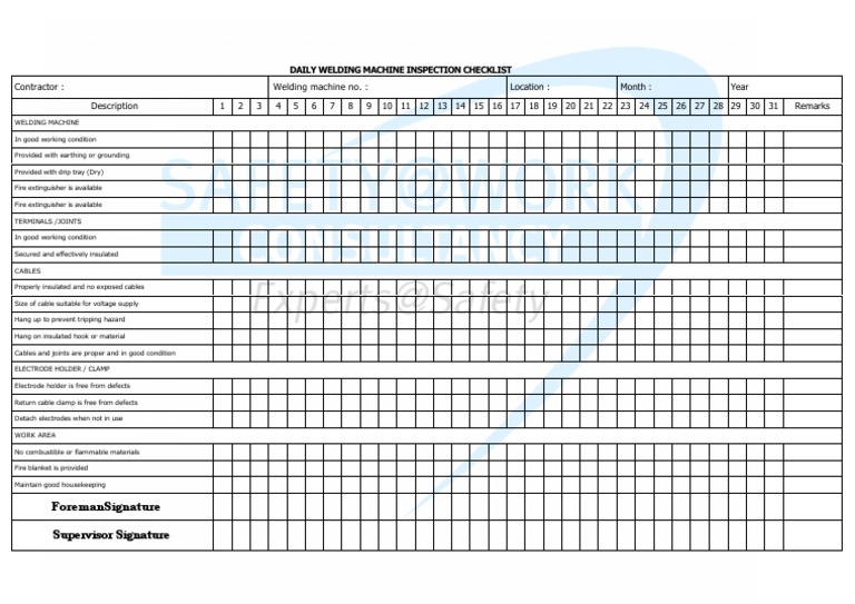 Daily Welding Machine Inspection Checklist | PDF