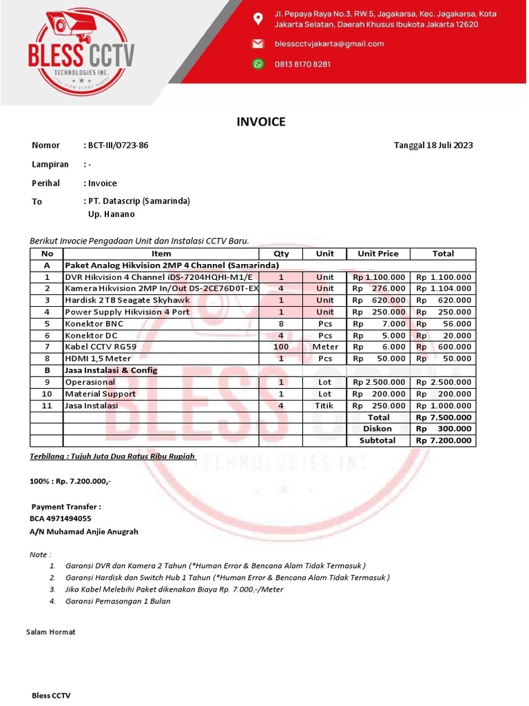 Invoice Pengadaan dan Instalasi CCTV | PDF | Teknologi & Rekayasa