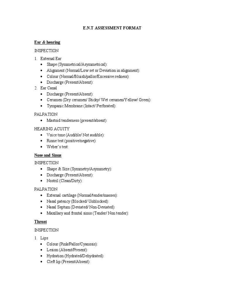 ENT Assessment Format Guide | PDF