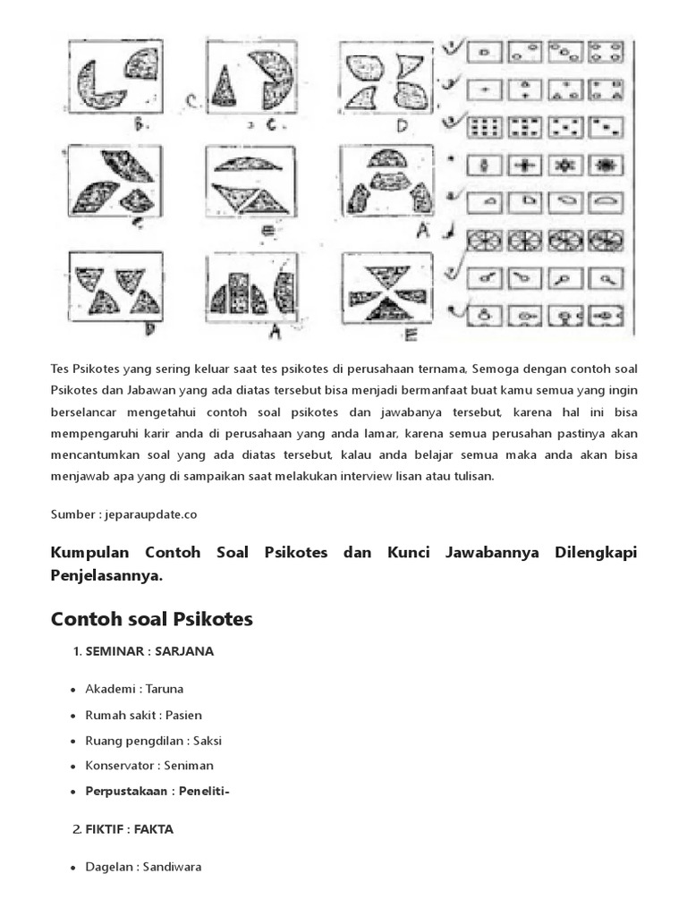 Kumpulan Contoh Soal Psikotes Dan Kunci Jawabannya Dilengkapi ...
