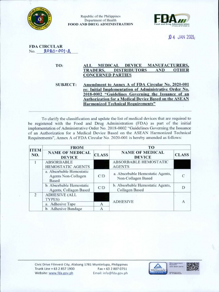 List of Medical Devices (FDA Circular No.2021 001 A) | PDF | Aorta | Artery