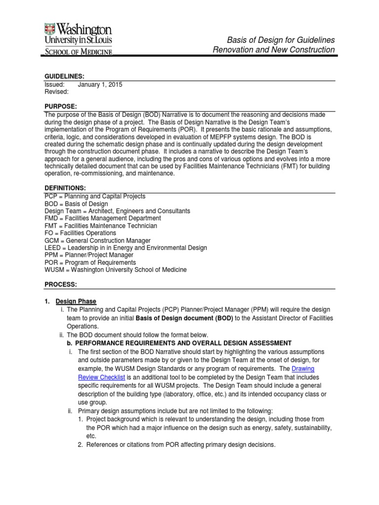 Basis of Design For Renovation and New Construction | PDF | Safety ...