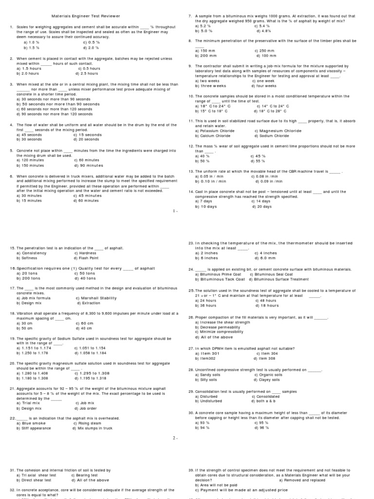 Materials Engineer Reviewer PDF Concrete Materials