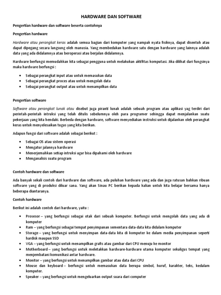 HARDWARE DAN SOFTWARE | PDF