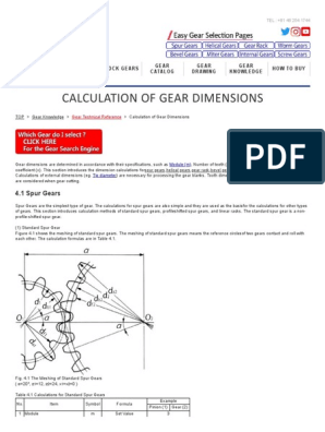 Calculation of Gear Dimensions