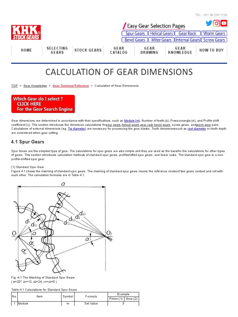 Calculation of Gear Dimensions PDF