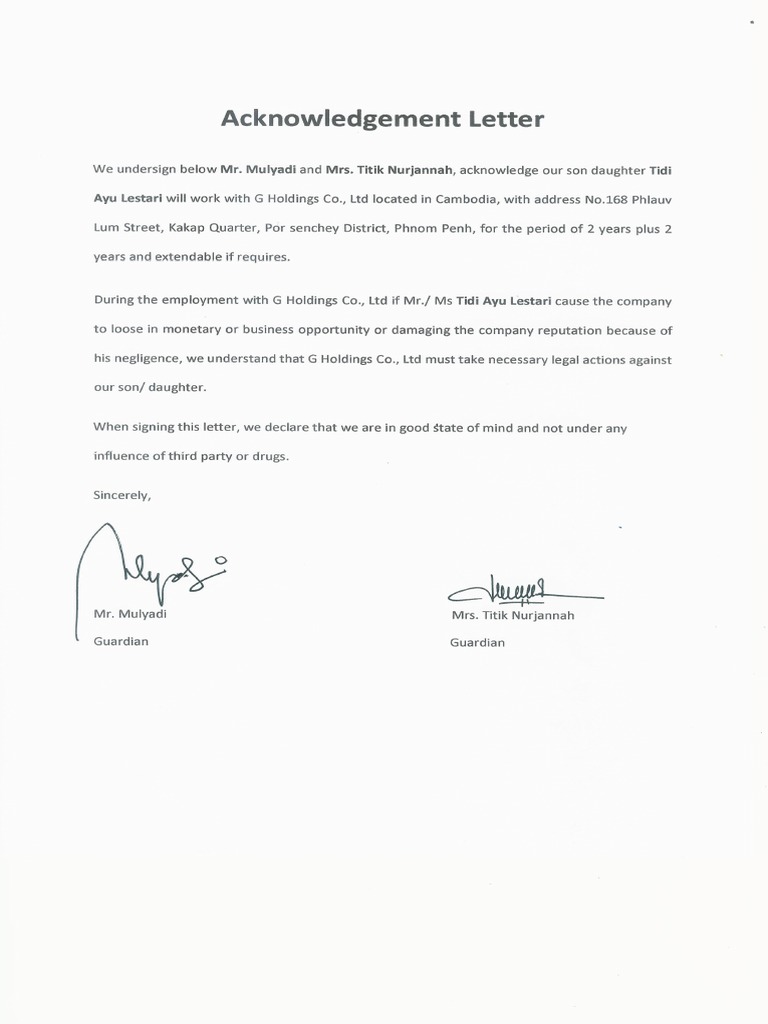 Acknowledgement Letter | PDF