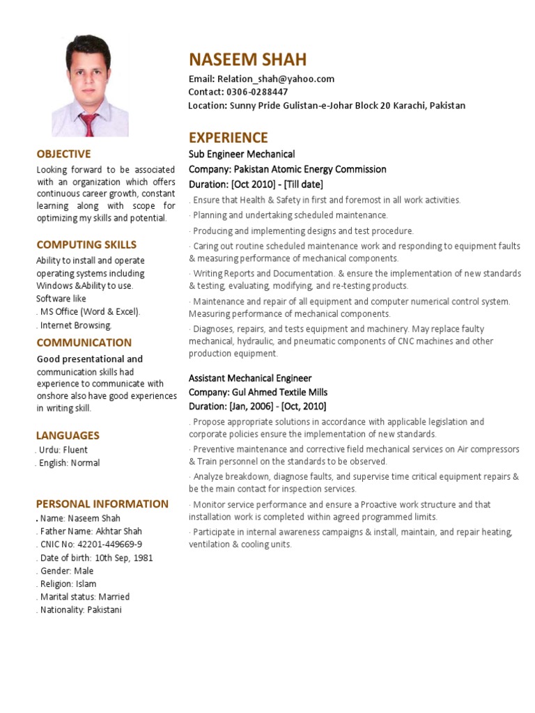 Naseem Shah CV | PDF | Engineering