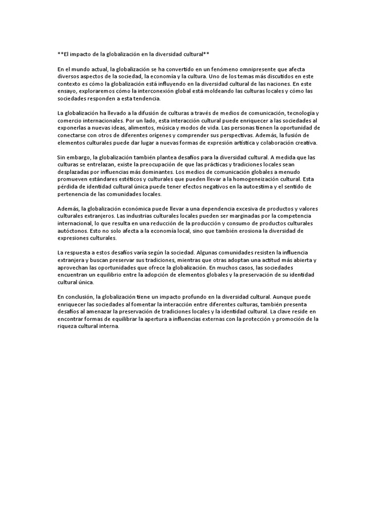 El Impacto de La Globalización en La Diversidad | PDF | Globalización ...