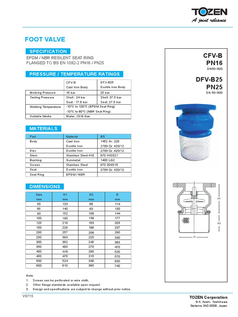 CFV Foot Valve | PDF | Valve | Physical Sciences