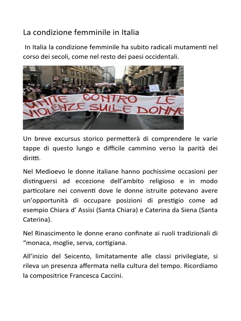 La Condizione Femminile in Italia PDF