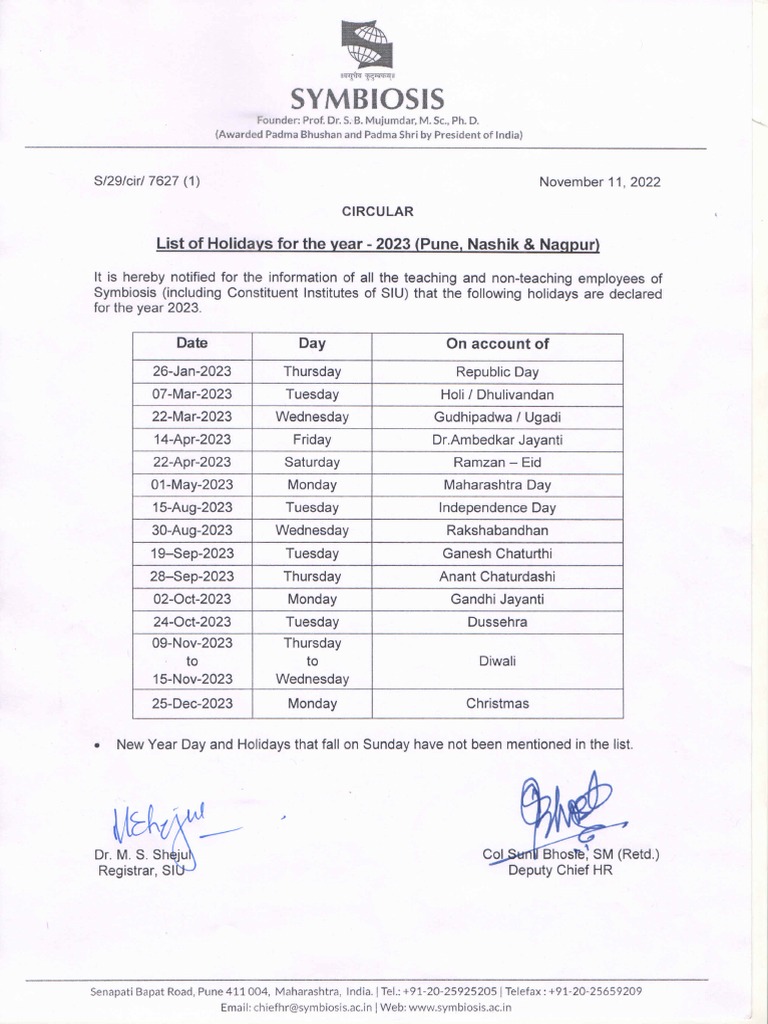 List of Holidays 2023 Pune Nashik Nagpur 1 PDF