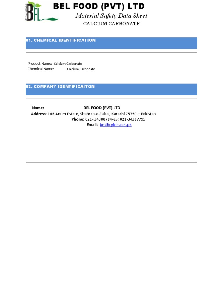 Calcium Carbonate Safety Data Sheet | PDF | Toxicity | Magnesium