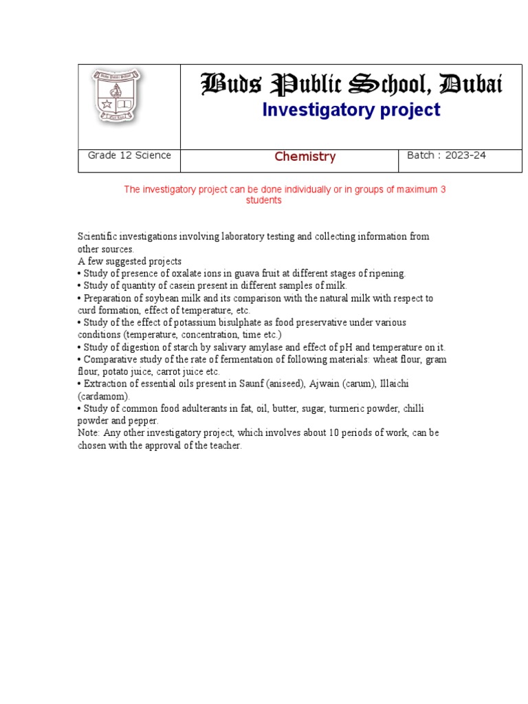 Grade 12 Chemistry Investigatory Project | PDF